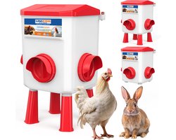 UniEgg® XL Feeder - 12 KG (Rood) - automatisch en innovatief 3 feeders, inclusief ophangset en poten - voerbak kip en ander pluimvee of gevogelte