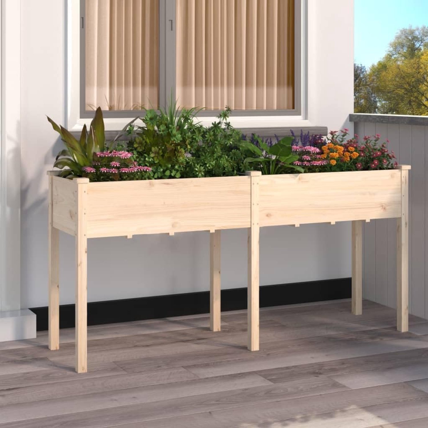 Verhoogde Houten Plantenbak met Voering 161 x 45 x 76 cm – Ruime Dennenhouten Kweekbak voor Tuin, Terras, Balkon en Patio – Bruine Verhoogde Moestuinbak voor Bloemen, Kruiden, Groenten en Vetplanten