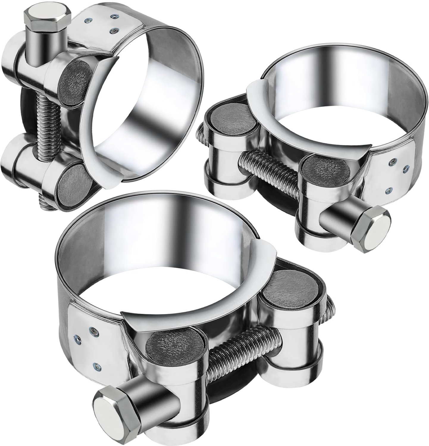 Uitlaatklem Roestvrij Staal - 3 Stuks - Universele Uitlaatpijp Klem - Hinge Bolts Klem - 52-55mm - Duurzaam Materiaal - Uitlaatbeugel
