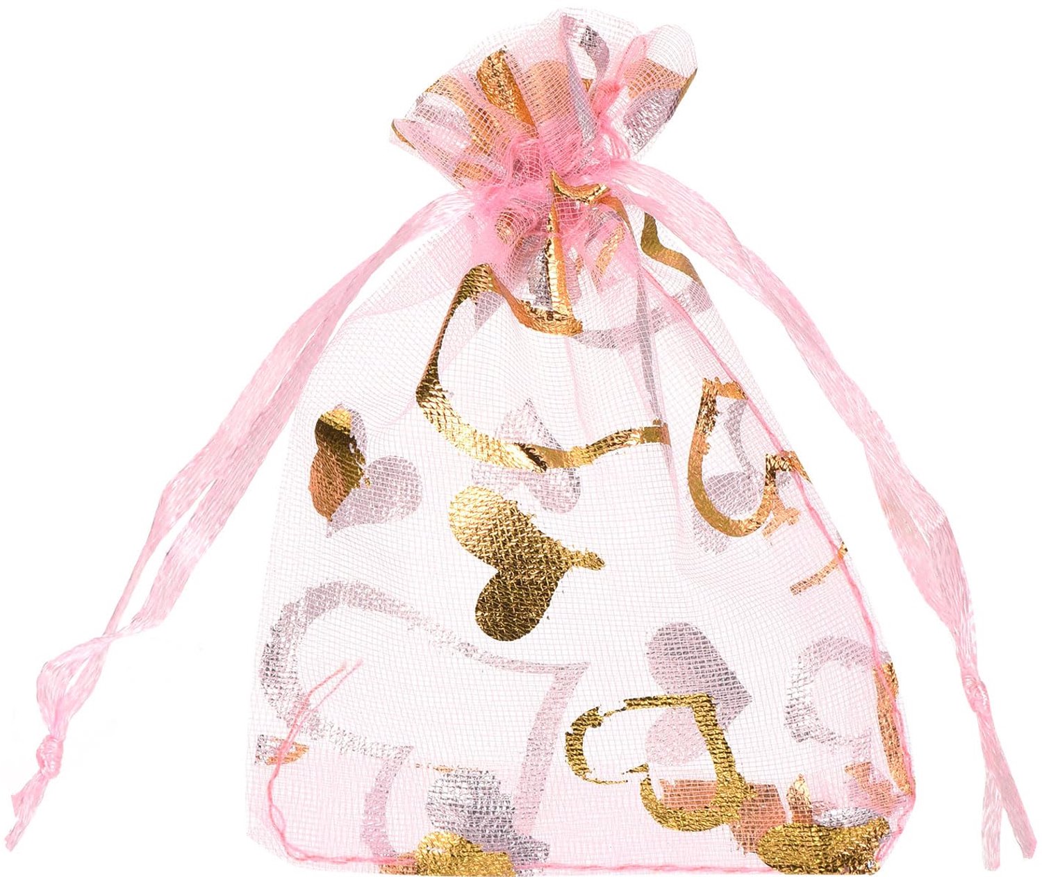 50 Stuks Organza Zakjes met Hartpatroon voor Cadeaus en Sieraden