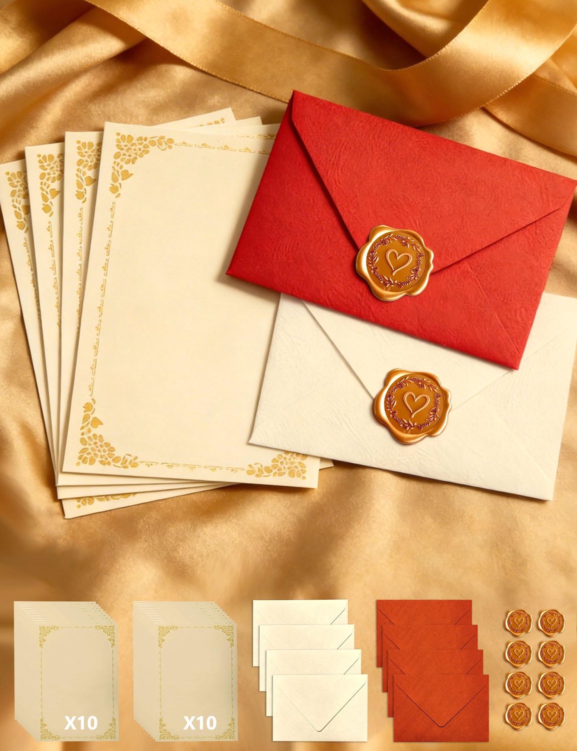 Vintage Briefpapierset met 20 A5 Papier en 8 Enveloppen
