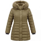 Wulux® Winterjas Dames - Gevoerde Binnezijde - Parka Dames - Getailleerd Model - Met Capuchon - 2 Rits Zakken - Groen - Maat XL
