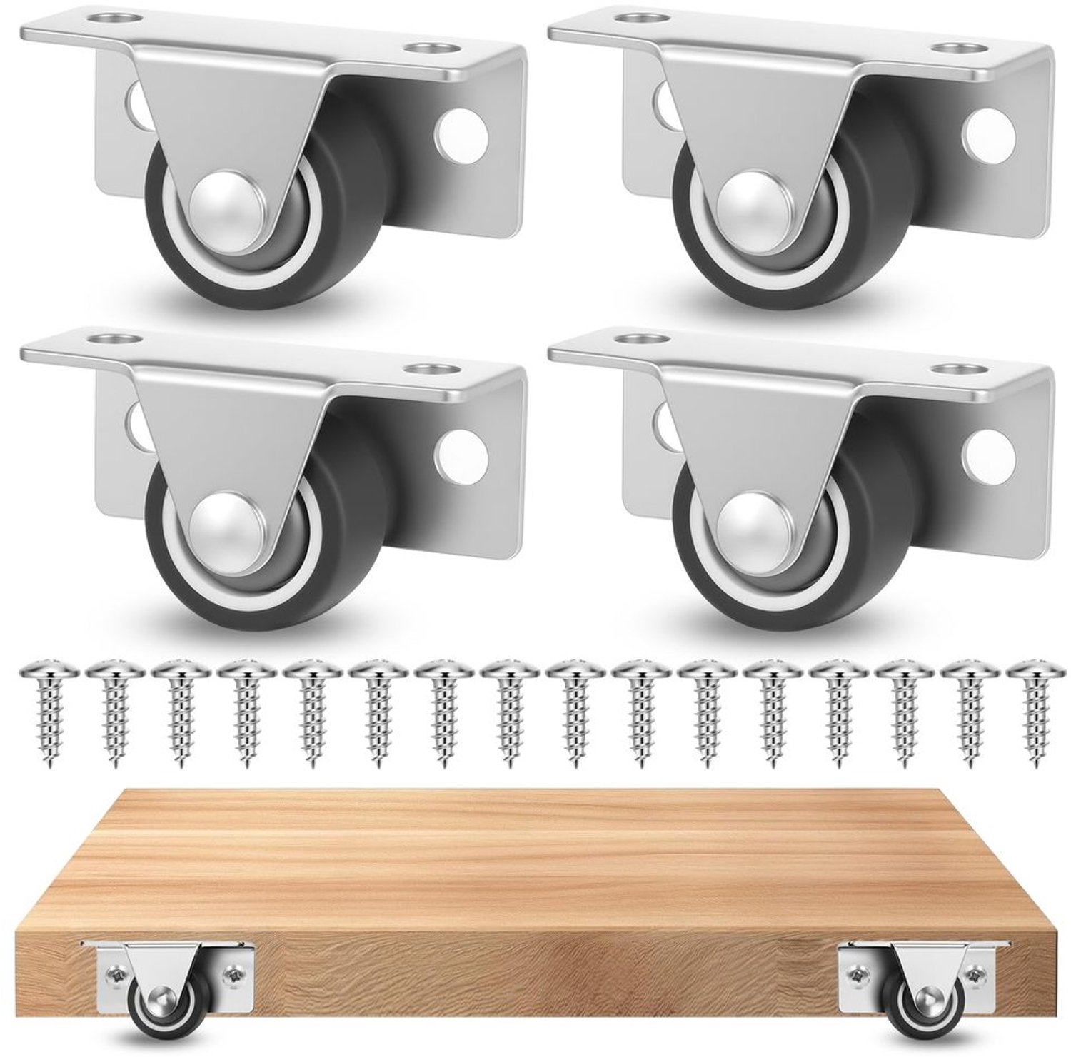 Set van 4 Mini Kastenwielen voor Meubels met Stalen Bevestiging