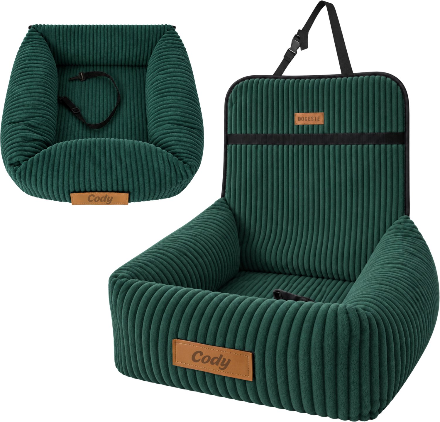 Dogeste Softi Hondenautostoel en Hondenmand 2-in-1 - Flessengroen - Autostoel voor Honden, Draagbare Hondenmand voor in de Auto, Comfortabel Hondenbed, Personaliseerbaar