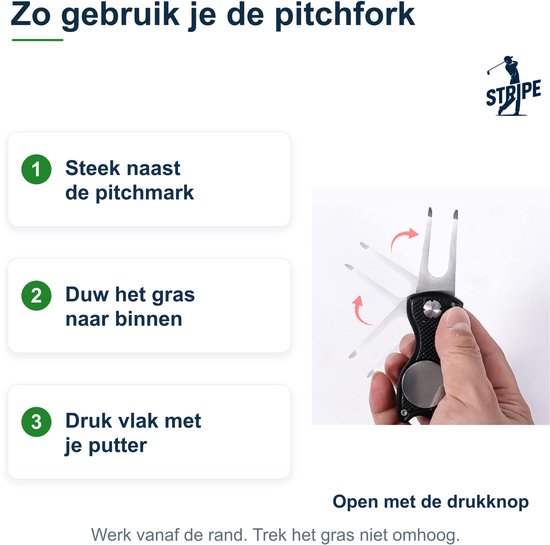 Instructieafbeelding voor het gebruik van de pitchfork. Tekst: Zo gebruik je de pitchfork.