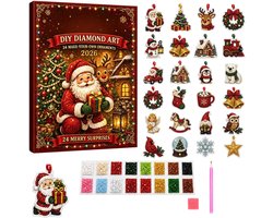 2026 Kerst-diamondpainting-adventkalender - Set DIY kersthangers - Kerstversiering - Kerstboomversieringen - DIY - Leuke knutselwerkjes - Verrassingscadeau - Schilderen met parels en diamanten - Geschikt voor gezinsactiviteiten en vakantiewoningen