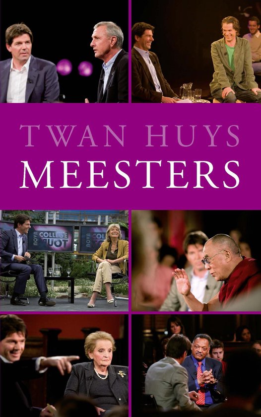Collage van Twan Huys in gesprek met diverse gasten zoals de Dalai Lama en Madeleine Albright voor het boek Meesters.