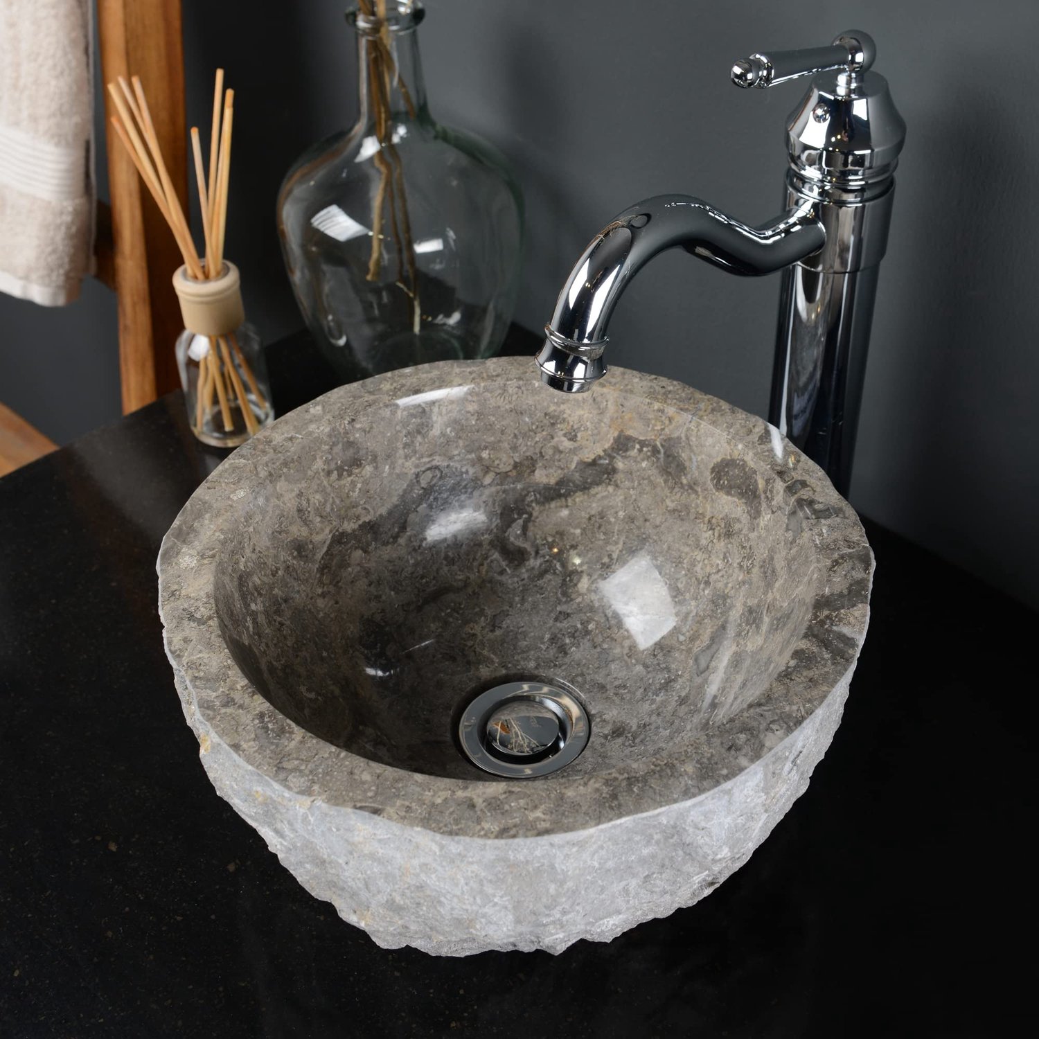 Washbasin Rond 30 cm - Grijs Marmer