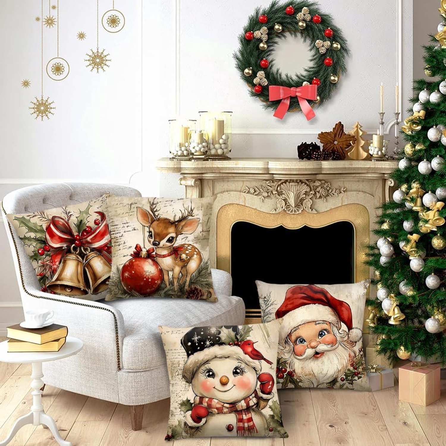 4 stuks kerst kussenbezug, kerstkussenbezug linnen 45 x 45 cm, kerstdecoratie kussenbezug, winter kerst kussenbezug decoratie, voor bank woonkamer slaapkamer (C-45x45cm) – foto 2
