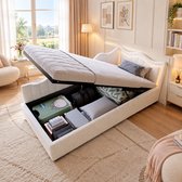 Opbergbed 90x200 cm met ledverlichting, eenpersoons slaapbank 90x200 met hydraulische opbergruimte en hoofdeinde, eenpersoonsbedframe met lattenbodem, kinderbed, geschikt voor tieners, fluwelen, Wit