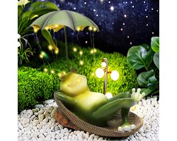 IVEOPPE Kikker op zonne-energie, tuinfiguur, tuindecoratie, tuindecoratie voor buiten, met 32 leds, voor buiten, tuin, balkon, terras, kamer, tuindeco