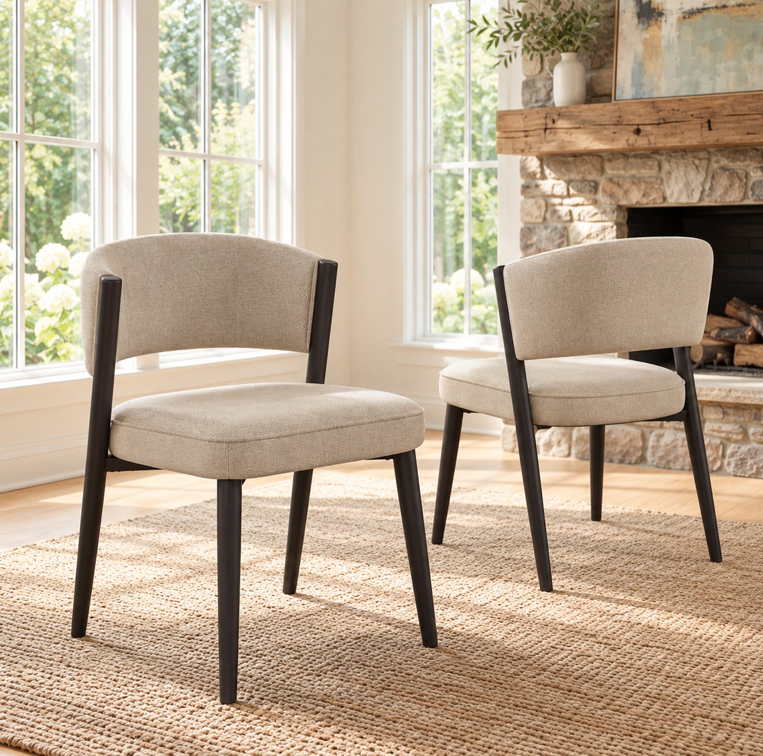 CHICFURN Eetkamerstoel set van 2 - Gewatteerde zitting - Gebogen rugleuning - Taupe