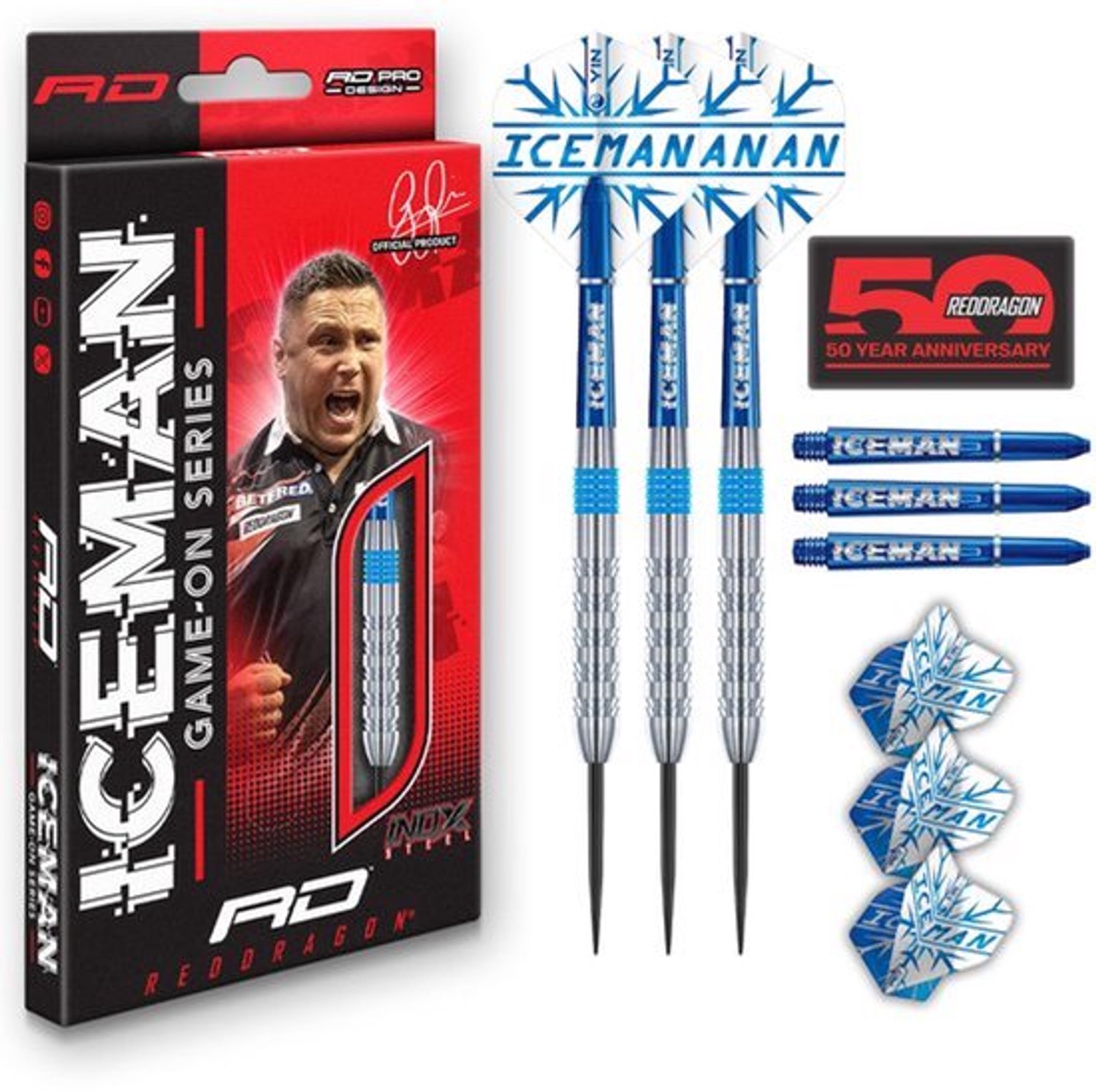 Game On Professional Player Series Stalen punt Dartset met dart vluchten en dart schachten