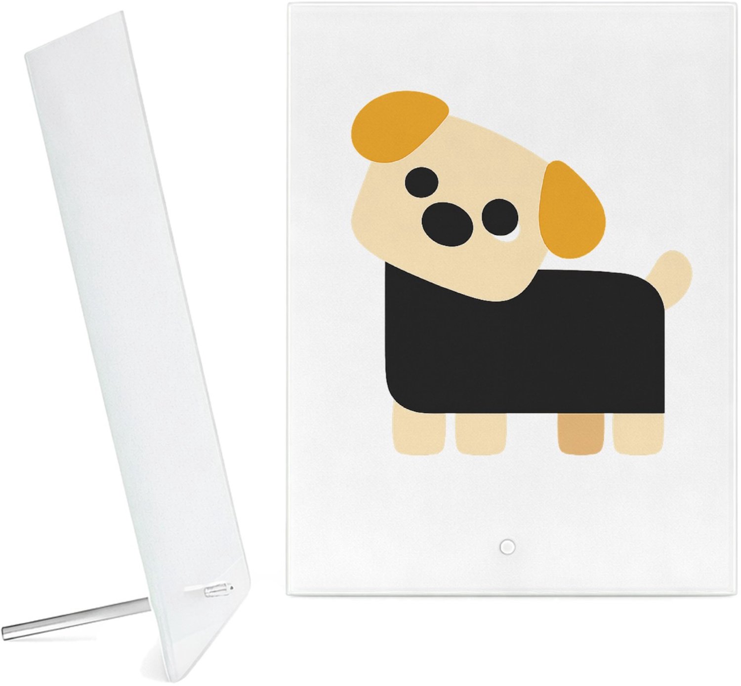 Mr Cadeautjes Glazen fotopaneel Minimalistische hond met eigenwijze blik - 15 x 20 cm, staand - glas, decoratie, wanddecoratie | cadeau Wit