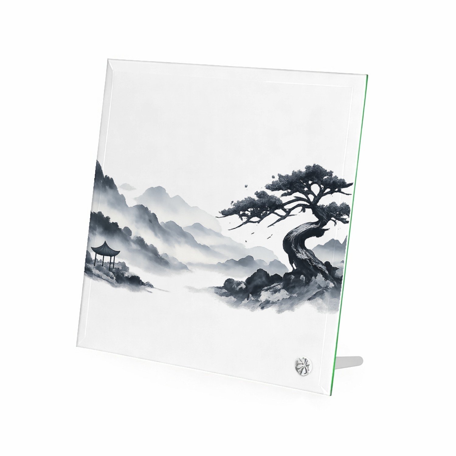 Mr Cadeautjes Glasframe 20 x 20 - design Elegante bospaadjes in mist met een enkele kromme den als bl | cadeau Wit