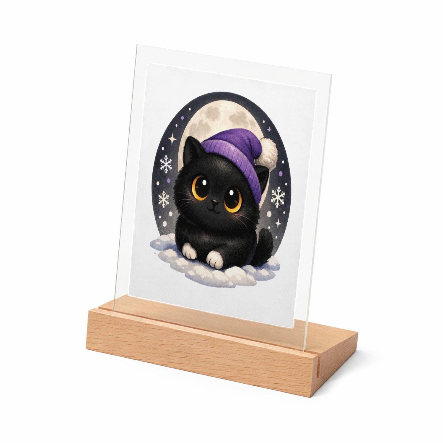 Mr Cadeautjes Glasframe met vaste tekst - design Lieve pinguïn in winterse nacht | cadeau Wit