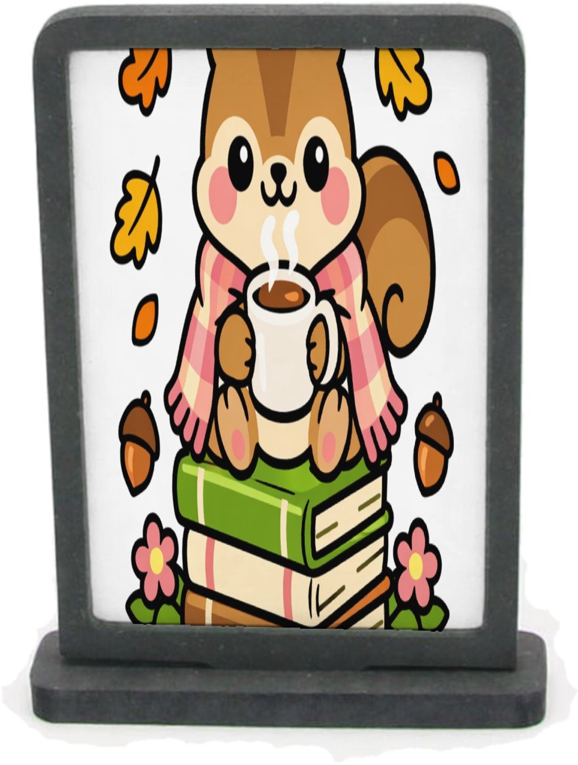 Mr Cadeautjes Houten fotolijst rechthoek met MDF inleg - design Schattige dierlijke pauze met warme drank en positieve chaos | cadeau Wit