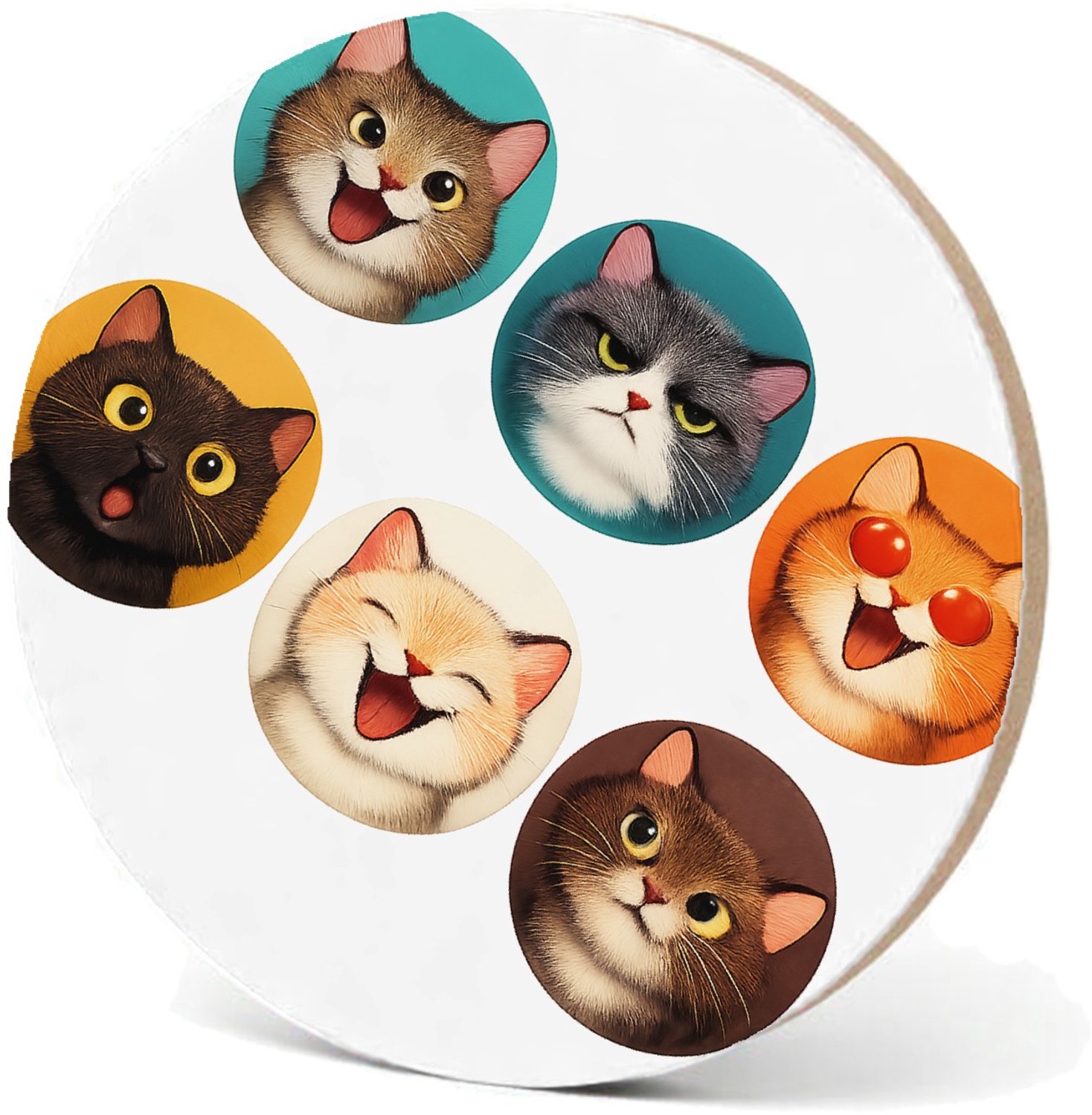 Mr Cadeautjes MDF fotolijst - design Set van zes expressieve kattenportretten met verschillende s | cadeau Wit