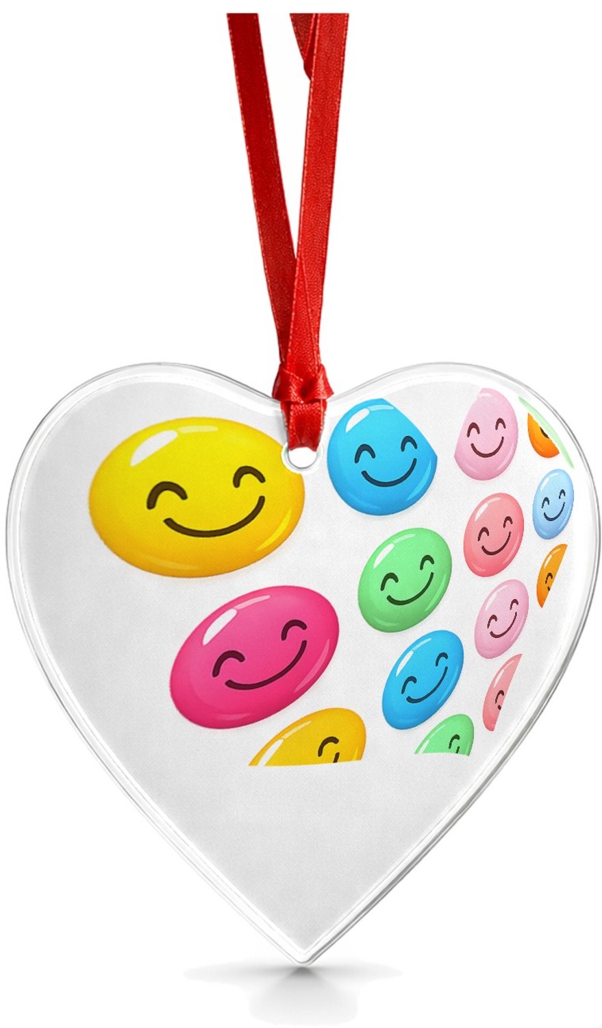 Mr Cadeautjes Glazen hart medium - design Ronde regenboog-icoontjes met vrolijke mini-symbolen in een | cadeau Wit