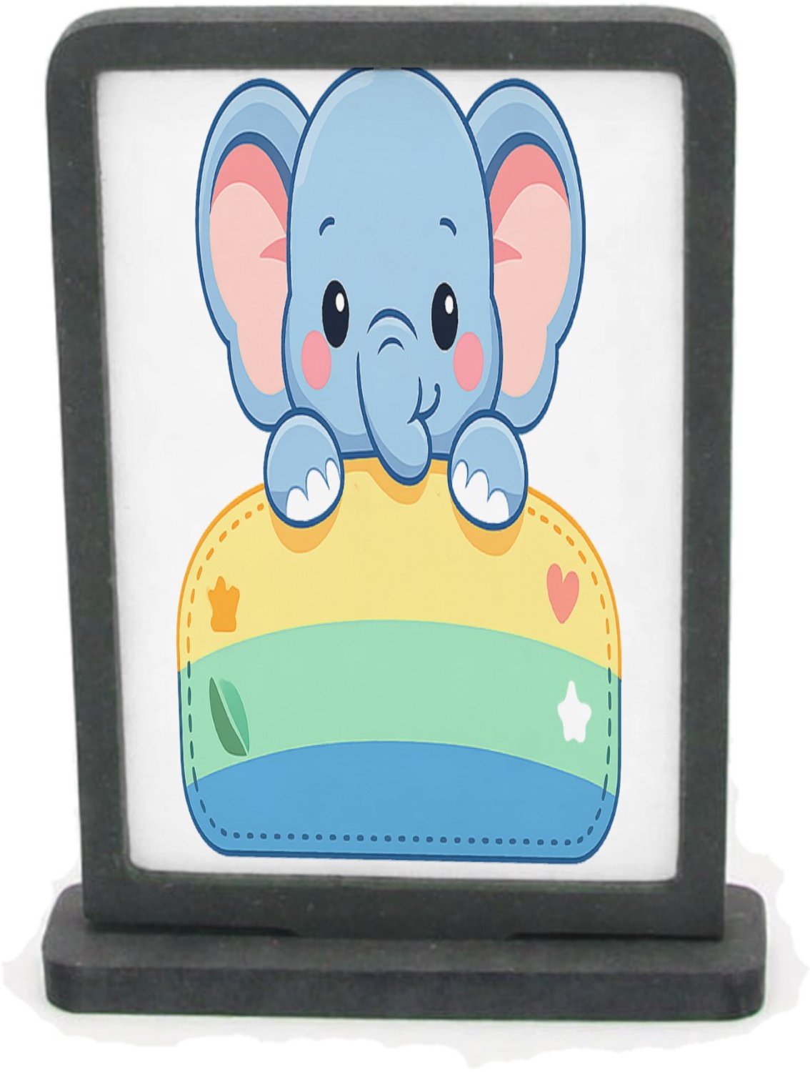 Mr Cadeautjes Houten fotolijst rechthoek met MDF inleg - design Een vrolijke dier-mascotte die half uit een naamplaatje stee | cadeau Wit