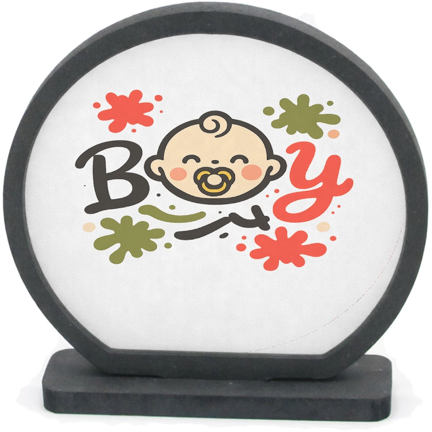 Mr Cadeautjes Houten fotolijst rond met MDF inleg - design Grappige typografische babyprint met sportieve knipoog | cadeau Wit