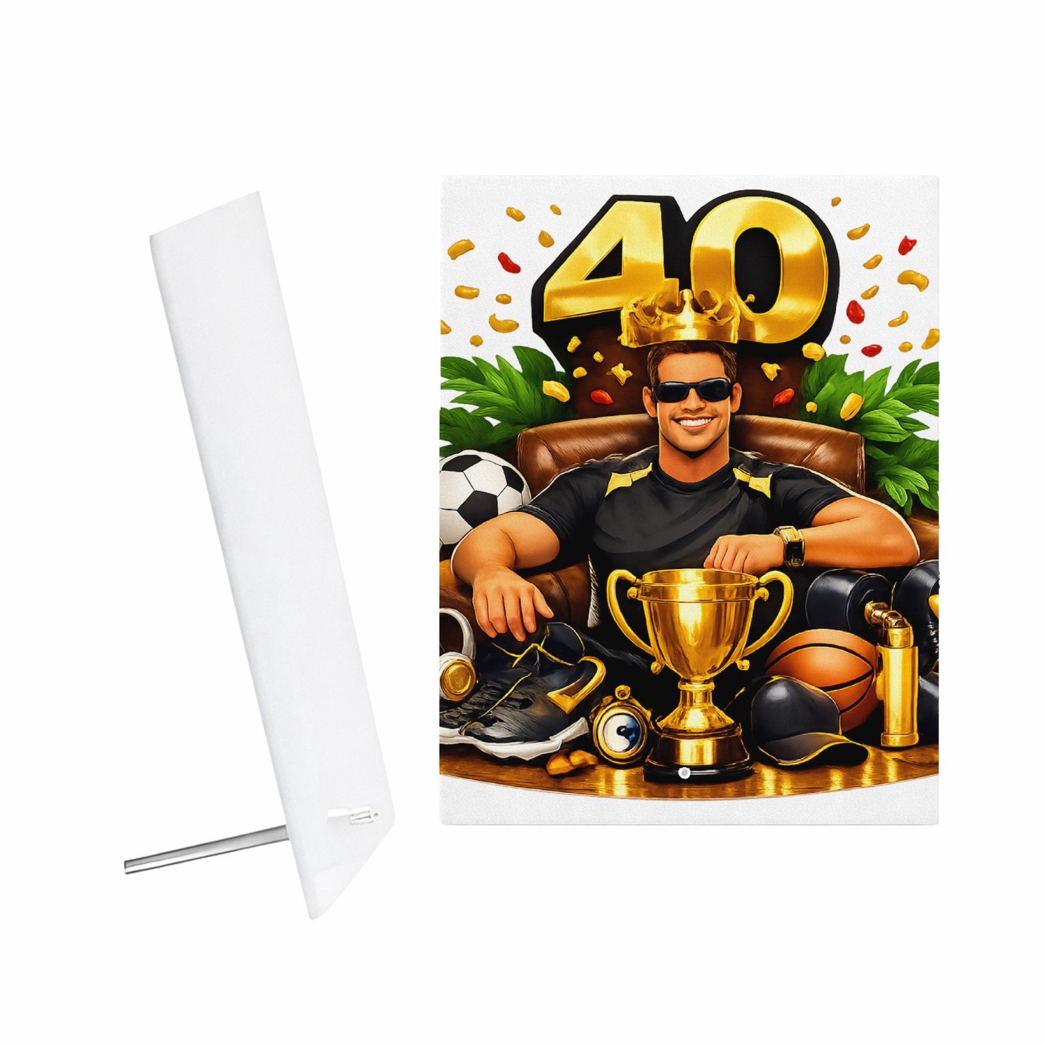 Mr Cadeautjes Glazen fotopaneel Kampioen van het nieuwe decennium - 15 x 20 cm, staand - glas, decoratie, wanddecoratie | cadeau Wit