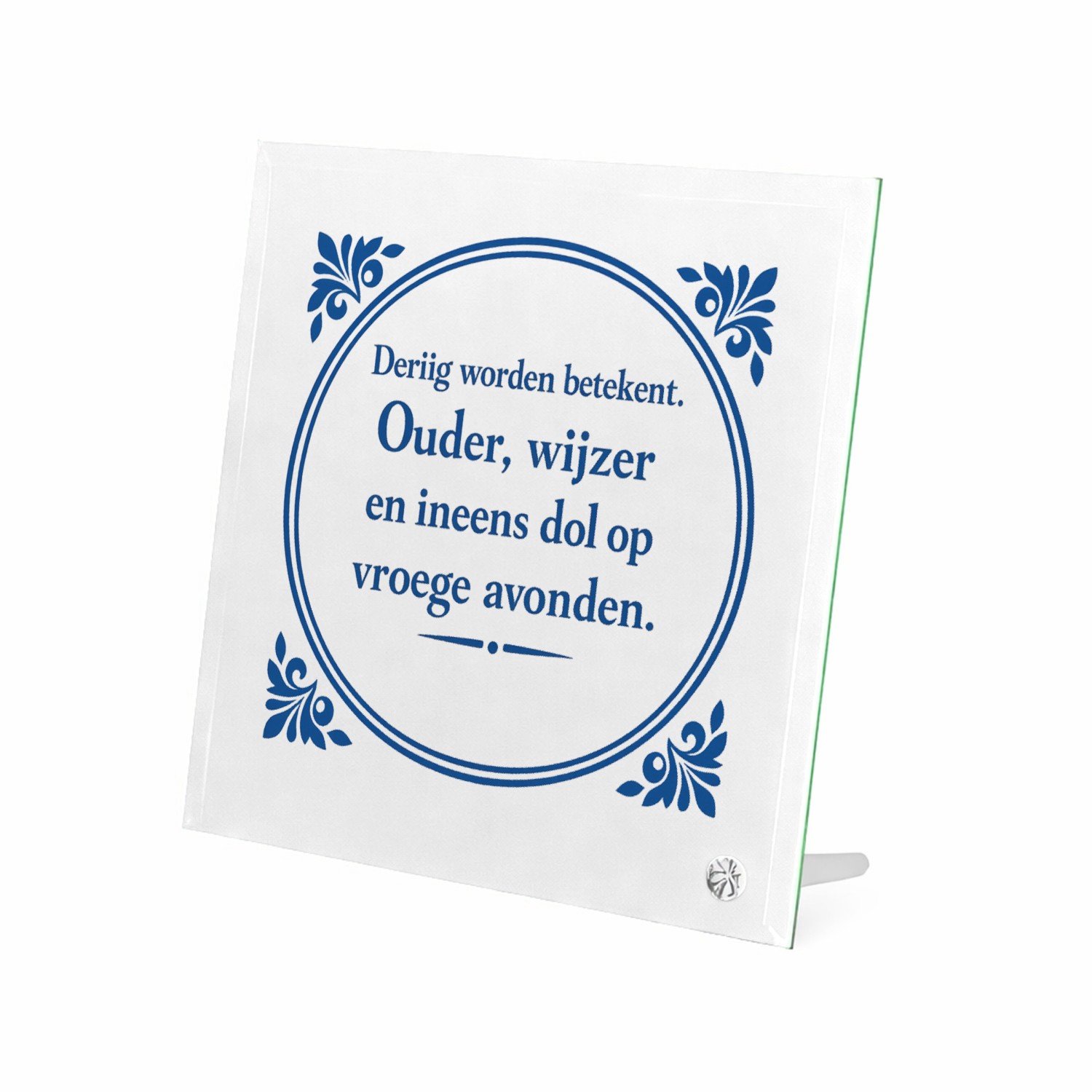 Mr Cadeautjes Glasframe 20 x 20 - design Klassieke tegelvorm met speelse, brutale quote rond een nieu | cadeau Wit