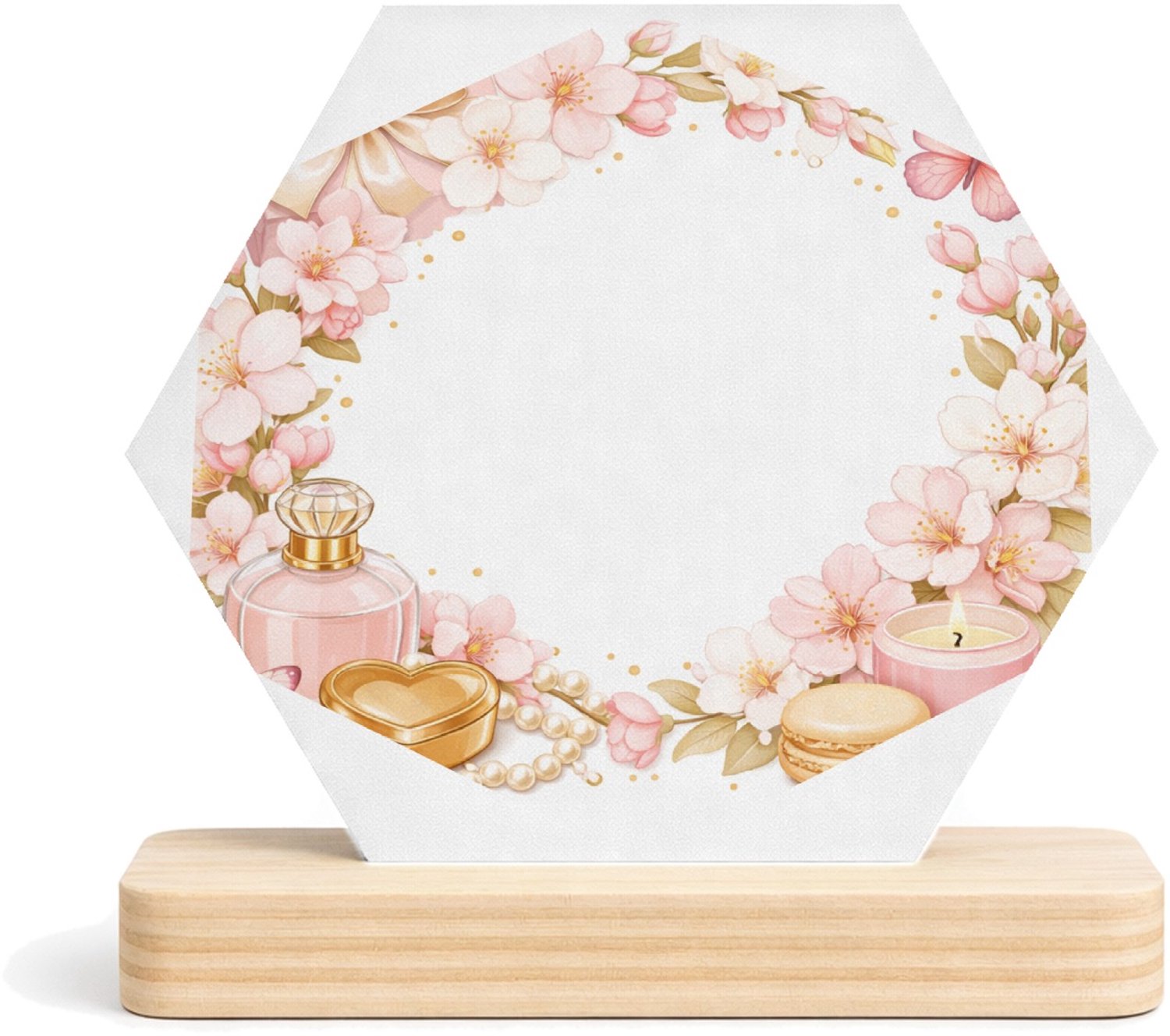 Mr Cadeautjes MDF fotolijst/inleg hexagon 14 x 13 - design Romantische seizoenskrans met cadeau-gevoel | cadeau Wit