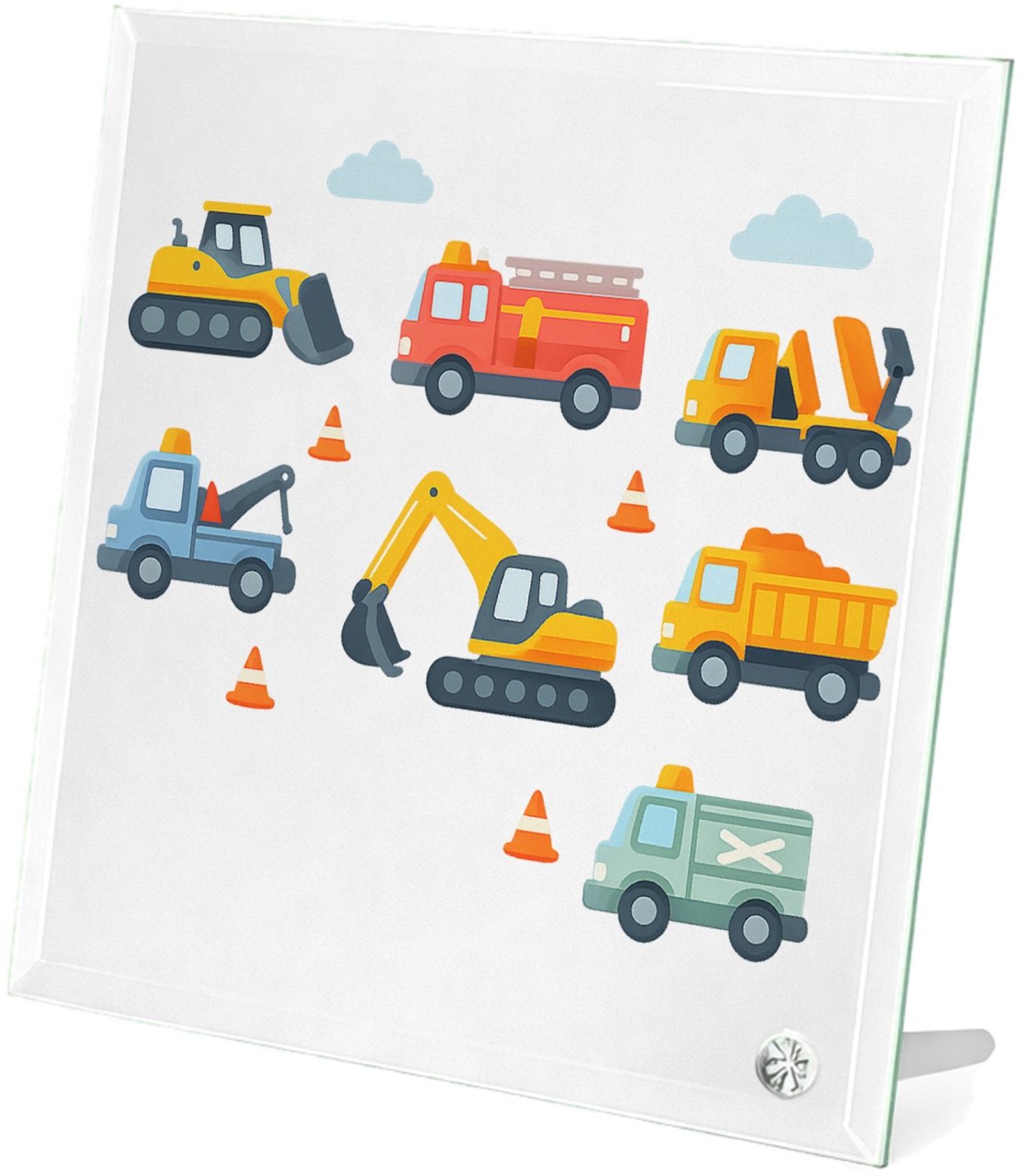 Mr Cadeautjes Glasframe 20 x 20 - design Safari-voertuigen in een rustige patroonopzet | cadeau Wit