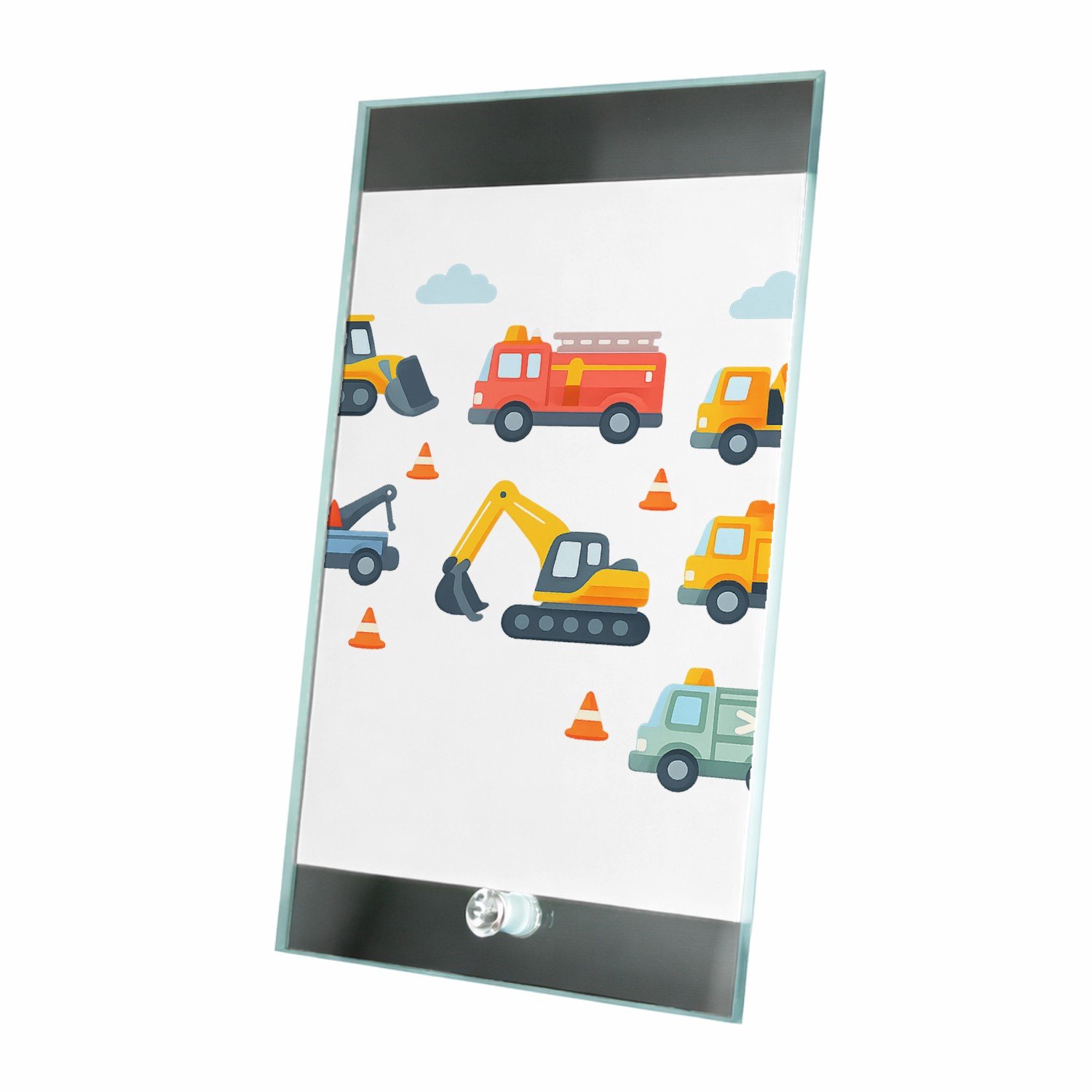 Mr Cadeautjes Glasframe 15 x 23 - design Safari-voertuigen in een rustige patroonopzet | cadeau Wit