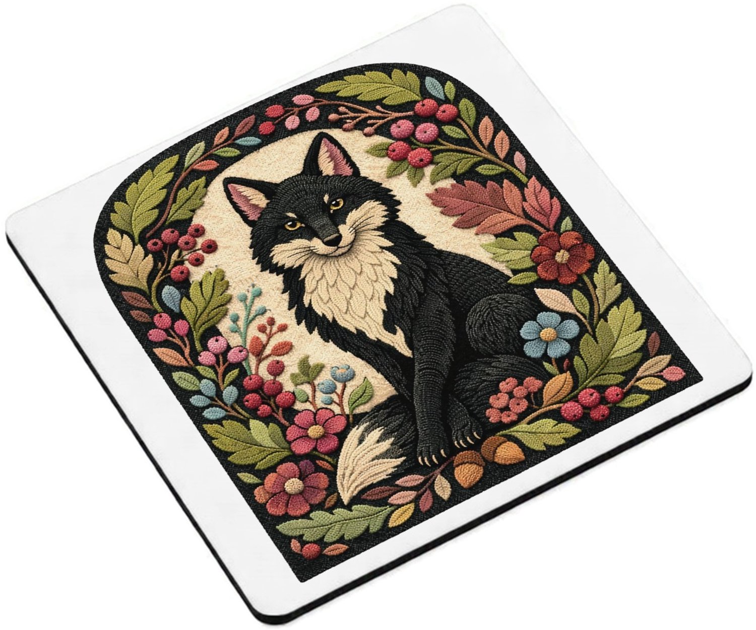 Mr Cadeautjes MDF magnetische fotolijst vierkant 9,5 - design Een vos in een sierlijke seizoensrand met herfstbladeren, be | cadeau Wit