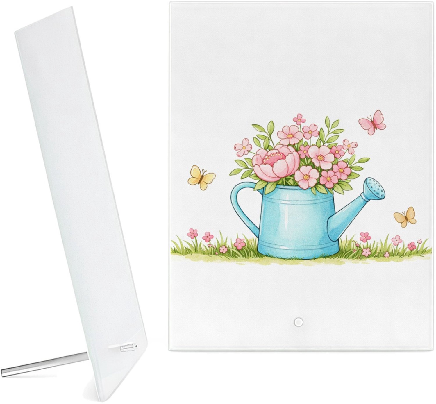 Mr Cadeautjes Glazen fotopaneel Een vrolijke seizoensgroet met een centraal object dat groei - 15 x 20 cm, staand - glas, decoratie, wanddecoratie | cadeau Wit