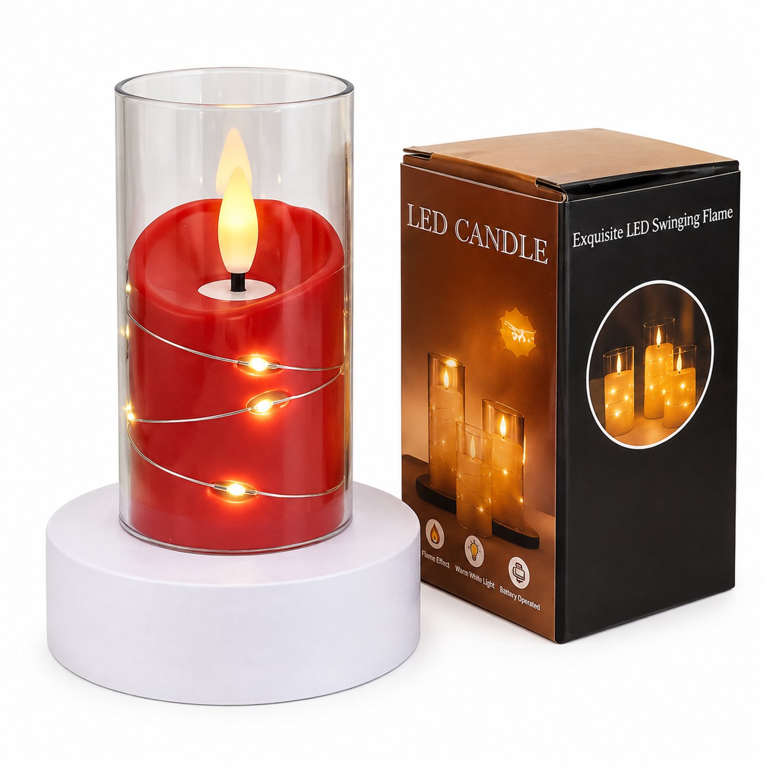 SWGOTA led kaarsen - rode kaars met lichtsnoer en vlamvormig licht, 5,5 x 10 cm, inclusief batterijen, in doos Rood