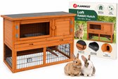 Konijnenhok met ren – Compact konijnenhok voor buiten met nachthok en uitloopren – 111x45x78 cm – Flamingo Konijnenhok Loft Classic Bruin