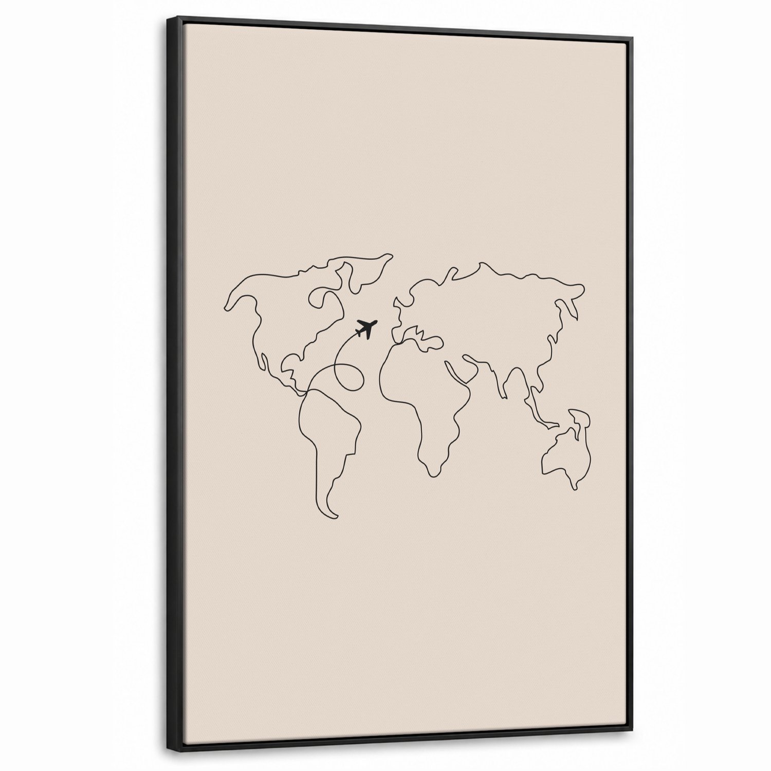 Canvas Schilderij met Baklijst XXL Canvas Schilderij met Baklijst 80x120cm - Wereldkaart - Simpel - Vliegtuig - Muurdecoratie woonkamer - Slaapkamer decoratie - Kamer accessoires - Schilderijen op canvas met lijst groot