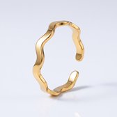 Lundholm Zia Ringen Dames Goud Kleurig - Verstelbare Wave Ring Golvend - Minimalistisch One Size - Premium Stainless Steel Jewellery - Hypoallergene Sieraden - Sinterklaas Cadeautjes - Bedankt Cadeautje - Cadeau Collega - my Lundholm