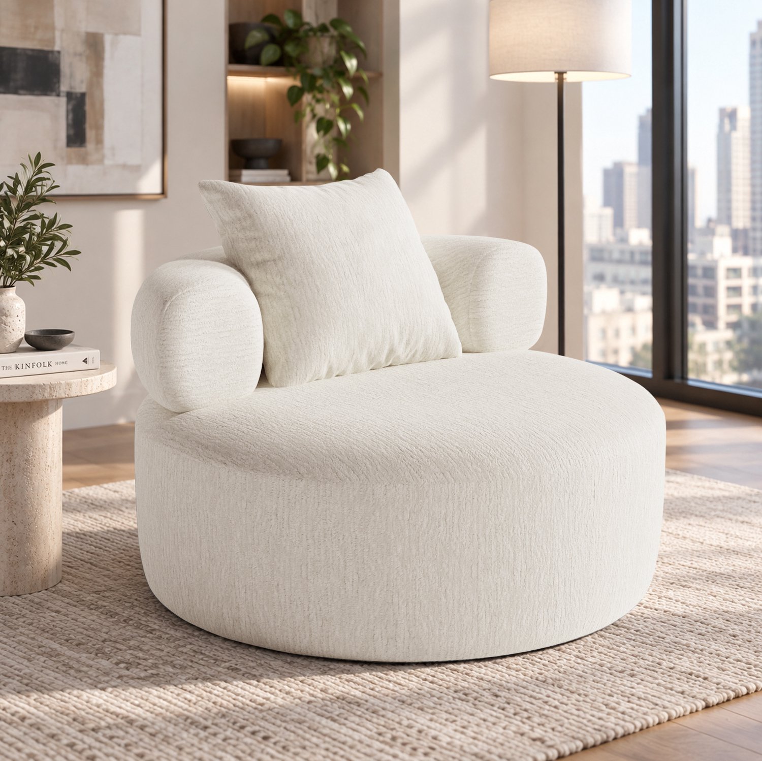 STILVORA Zitzakstoel 100 x 100 x 65 cm - Rond met Rugleuning en Kussen - Voor Woonkamer en Slaapkamer - Chenille - Beige