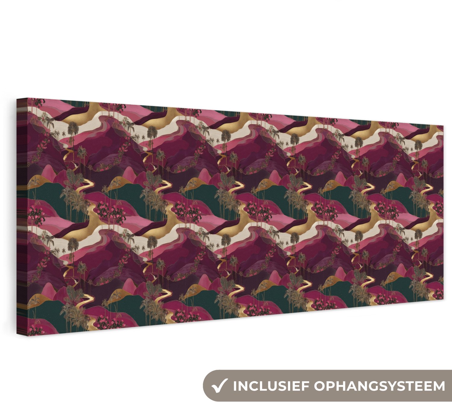 Canvas schilderij 150x50 cm - Exclusieve wanddecoratie Magisch - Palmbomen - Goud - Muurdecoratie woonkamer - Slaapkamer decoratie - Kamer accessoires - Schilderijen op canvas groot XXL