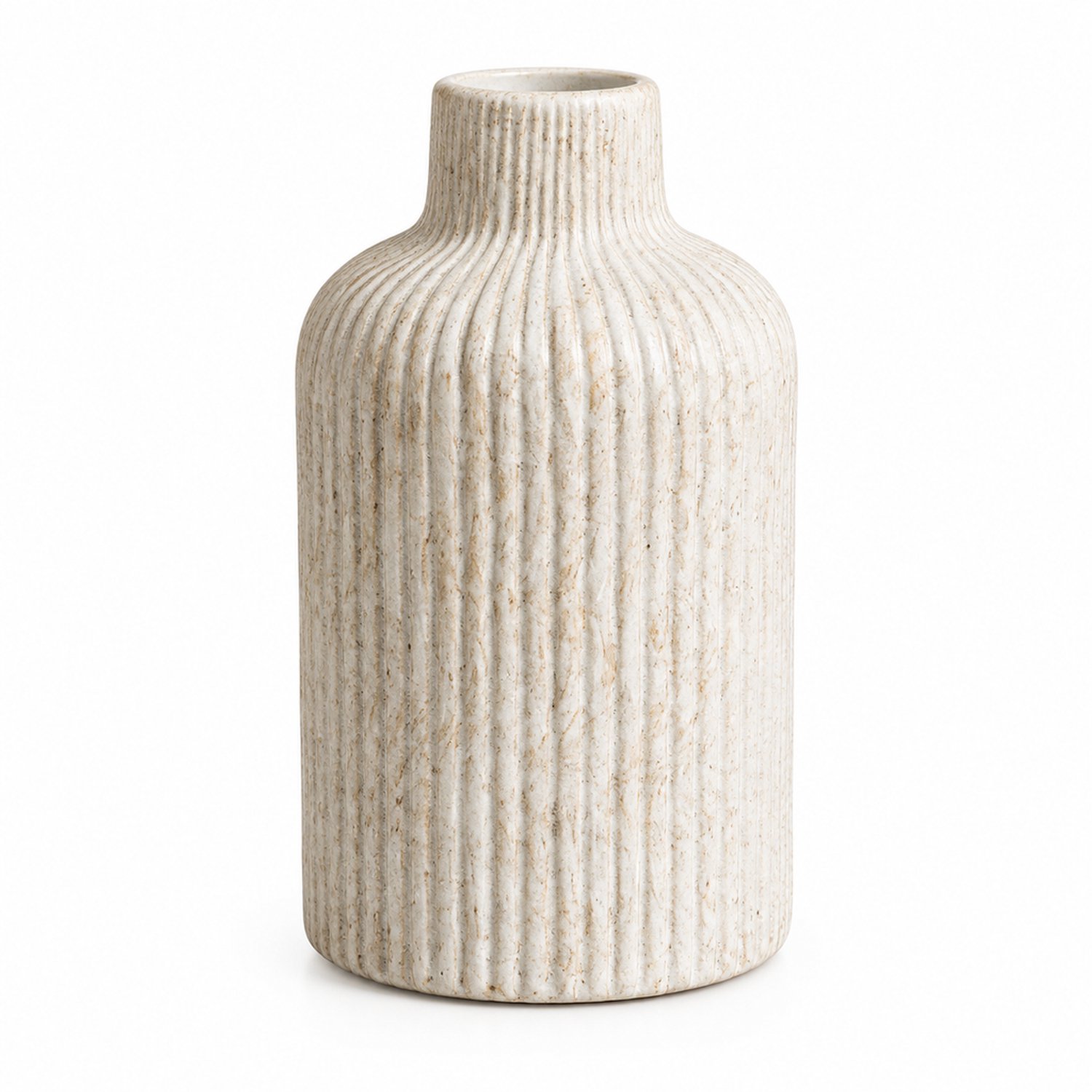 SWGOTA Keramische vaas in wabi-sabistijl, 8.5 x 8.5 x 15 cm, gebroken wit met verticale ribbels en smalle hals, voor droogbloemen
