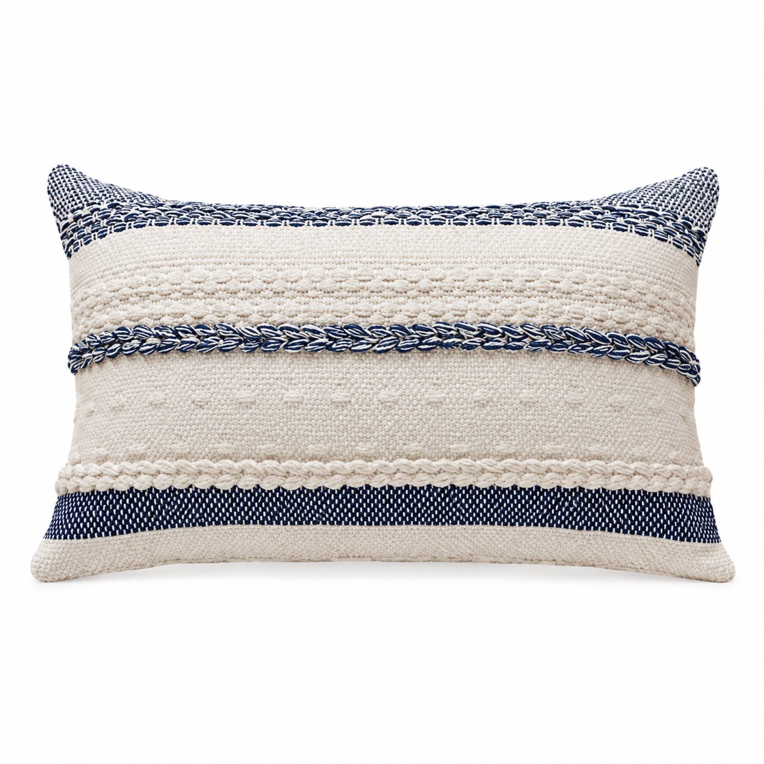 SWGOTA Sierkussenhoes 30 x 50 cm van polyester en katoen met horizontale gevlochten strepen, beige en donkerblauw, zonder binnenkussen