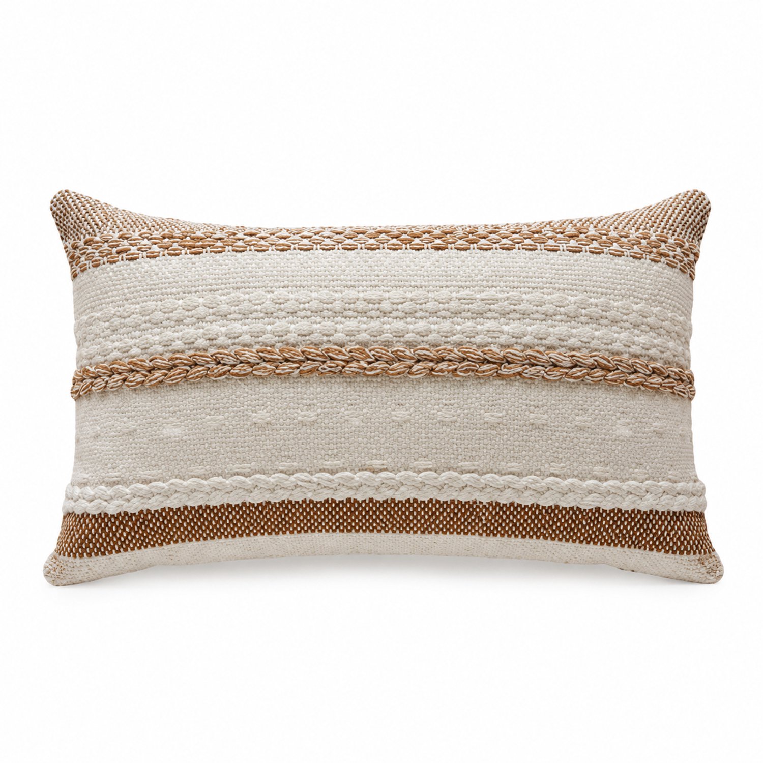 SWGOTA Kussenhoes 30 x 50 cm van polyester en katoen - Beige en bruin met gevlochten horizontale strepen - Zonder binnenkussen