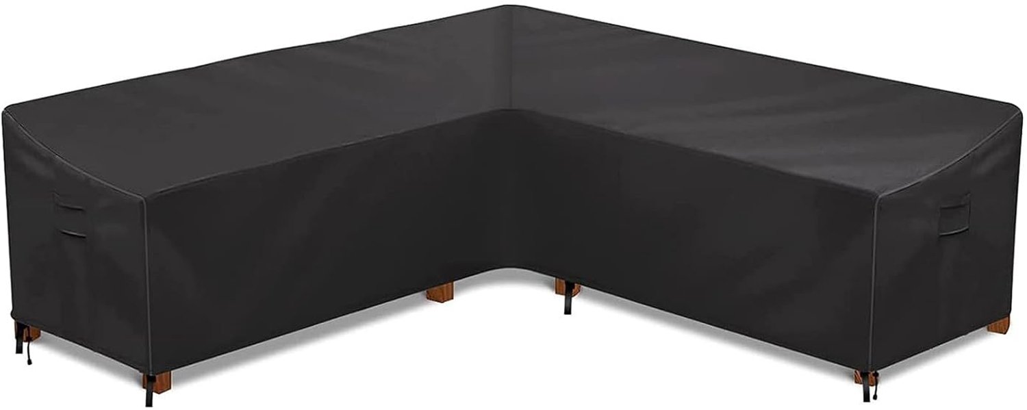 Famanu Hoes voor tuinbankmeubels, L-vormige waterdichte tuinmeubelhoes, 420D, 286 x 222 x 78 cm, zwart, met uitstekende bescherming tegen weer en vuil
