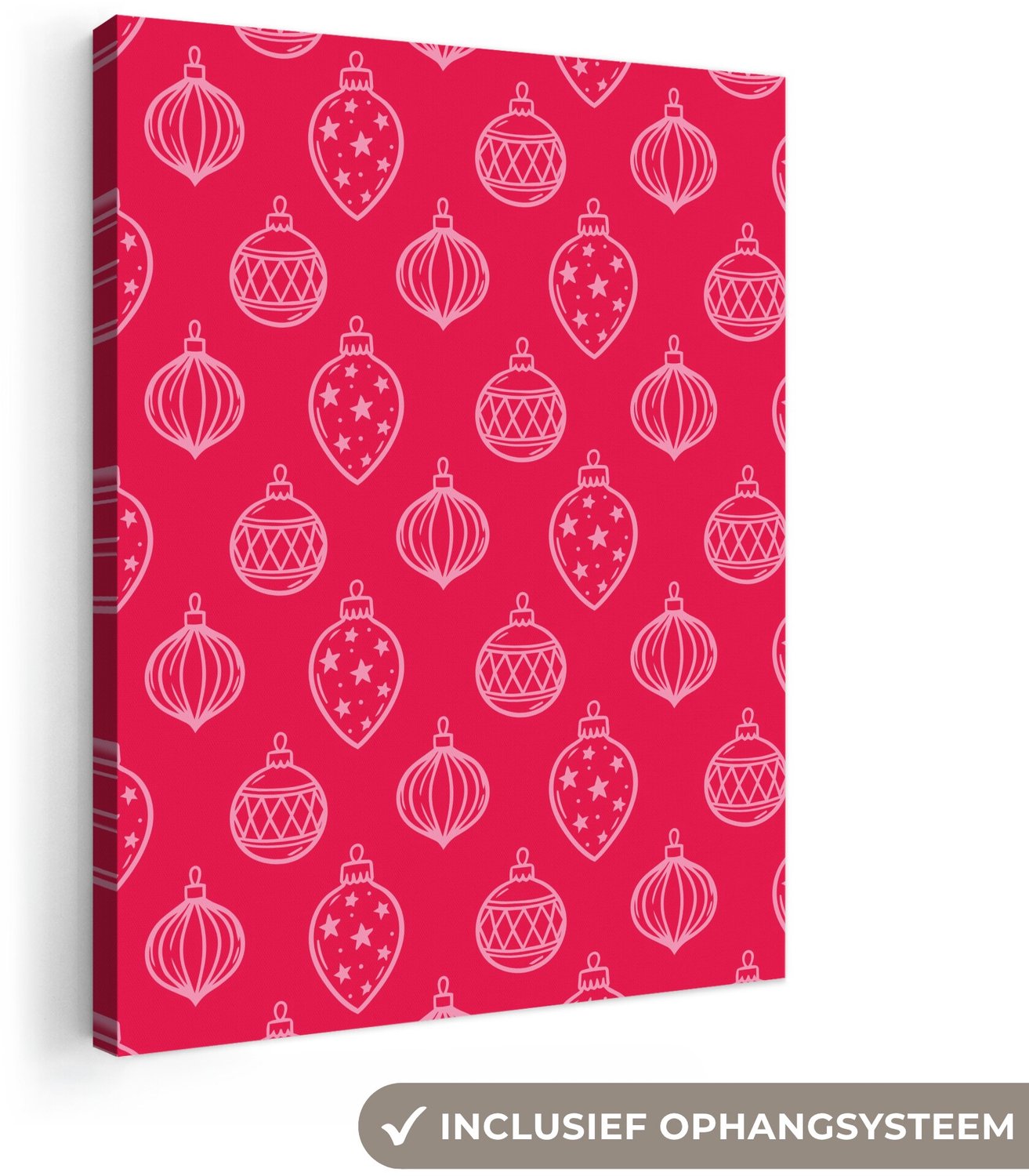 Canvas schilderij 30x40 cm - Exclusieve wanddecoratie Kerstbal - Rood - Roze - Muurdecoratie woonkamer - Slaapkamer decoratie - Kamer accessoires - Schilderijen op canvas - Kerstdecoratie voor binnen - Kerstversiering - Kerstmis versiering