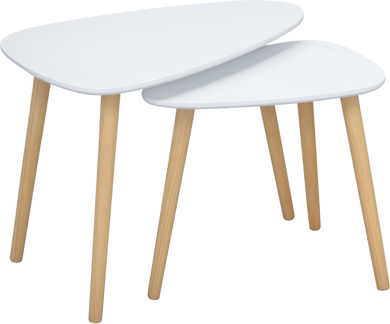 Lunpog set van 2 bijzettafels, ruimtebesparende settafels, salontafels met houten poten, banktafels in Scandinavisch design voor de woonkamer Maximale belasting tot 10 kg wit+naturel