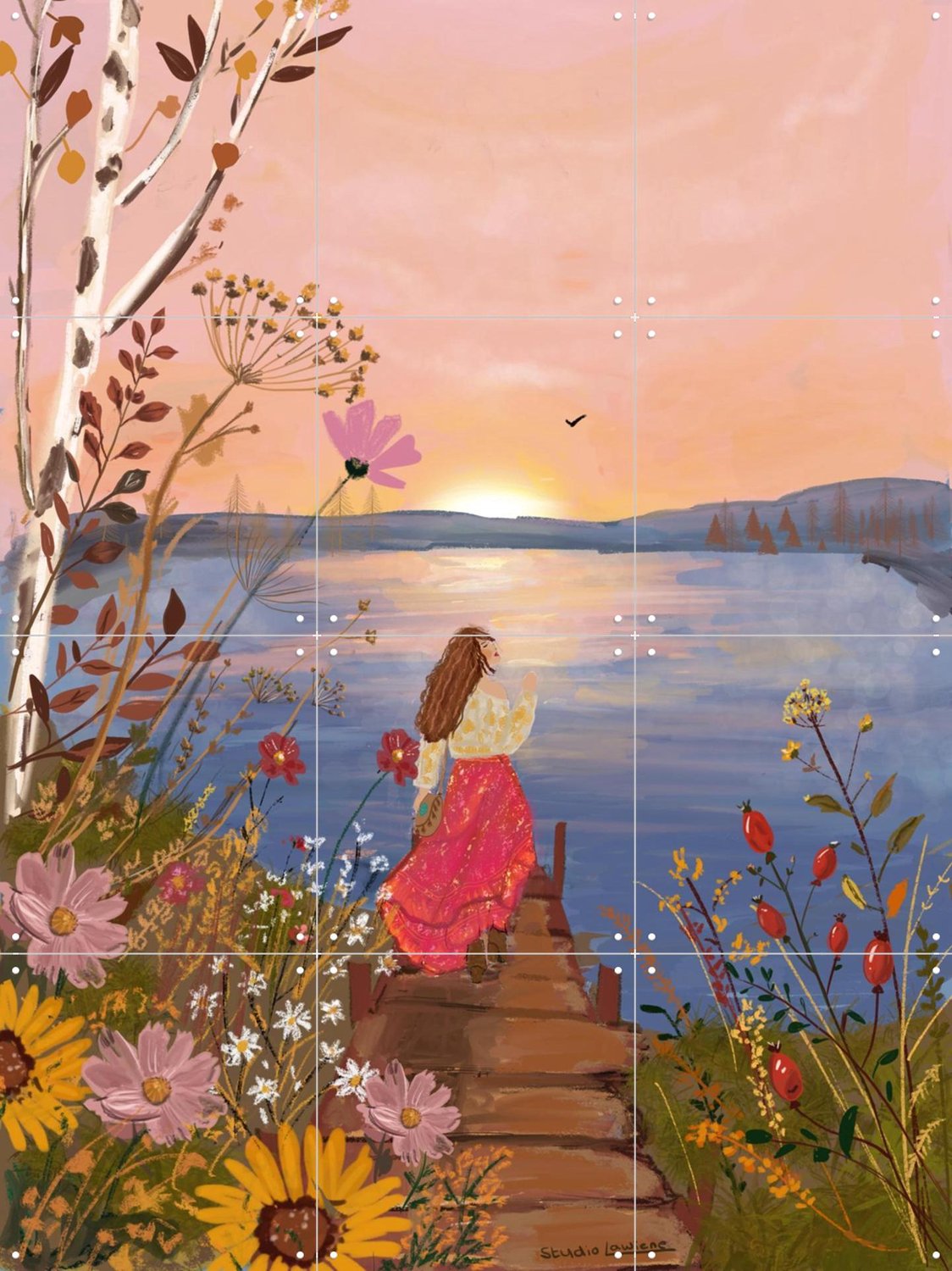 IXXI Somewhere Beyond, Studio LaWiene - 60 x 80 cm - Grote wanddecoratie en posters - Illustraties, Kleurrijk, Fantasierijk, Slaapkamer, Woonkamer Roze
