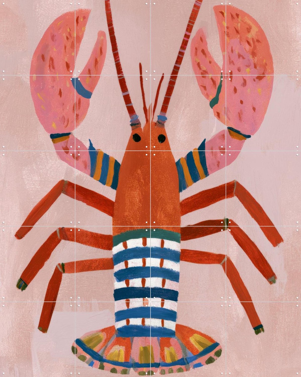 IXXI Kleurrijke Kreeft, Atelier Pommeline - 80 x 100 cm - Grote wanddecoratie en posters - Cartoonesk, Speels, Kleurrijk, Strandhuis, Mancave Roze / Rood