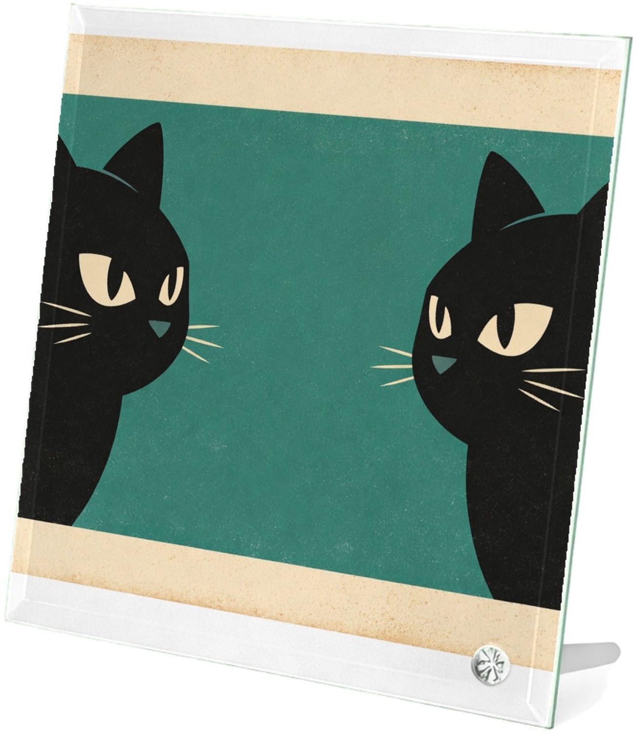 Mr Cadeautjes Glasframe 20 x 20 - design Een minimalistische dierencompositie met twee opvallende oge | cadeau Wit