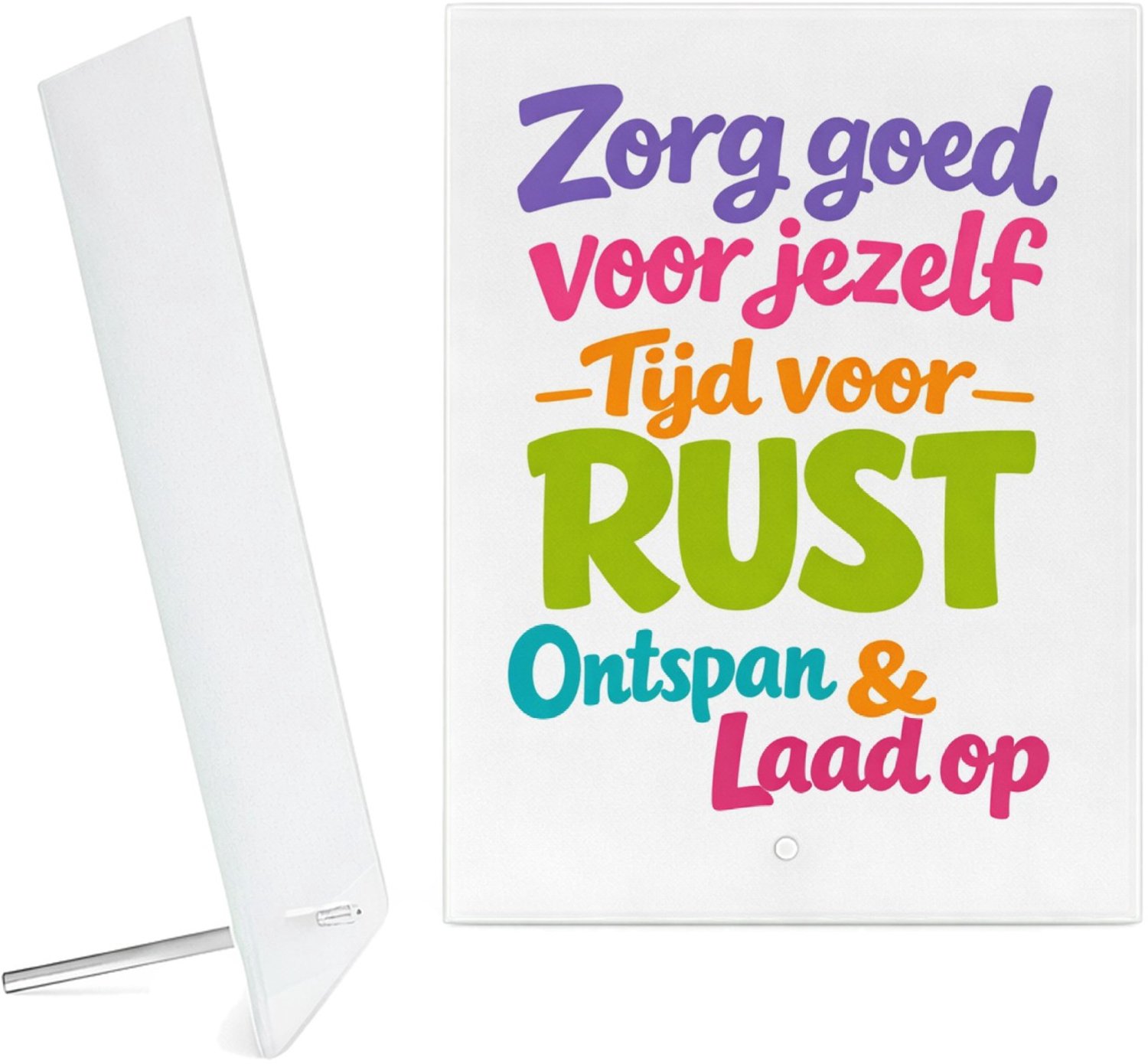 Mr Cadeautjes Glazen fotopaneel Een opbeurende typografische compositie voor een dagelijkse - 15 x 20 cm, staand - glas, decoratie, wanddecoratie | cadeau Wit