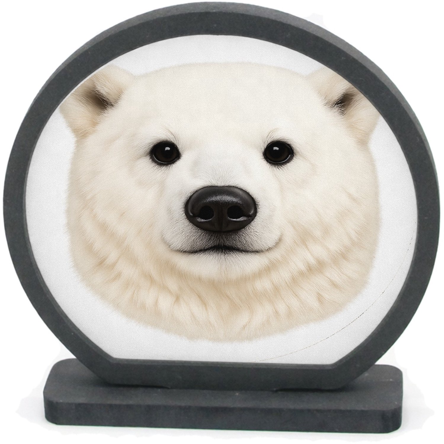Mr Cadeautjes Houten fotolijst rond met MDF inleg - design Een opvallende kopillustratie met zachte pluche-textuur en e | cadeau Wit