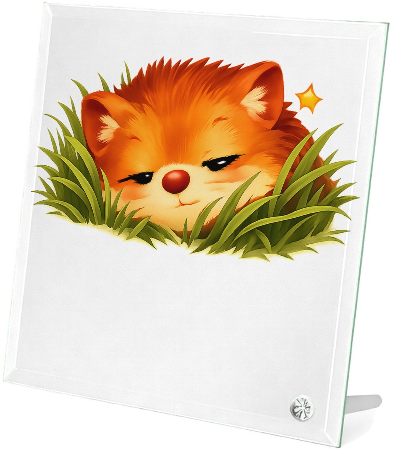 Mr Cadeautjes Glasframe 20 x 20 - design Een slaperige egel die half verscholen zit tussen gras en me | cadeau Wit